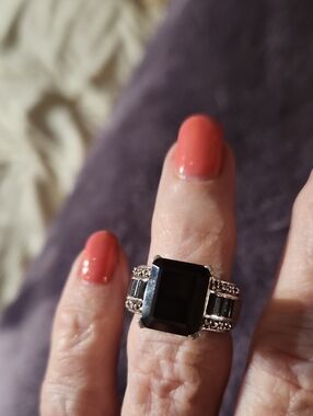 Sterling Silver Black Onyx Statement Ring - Black